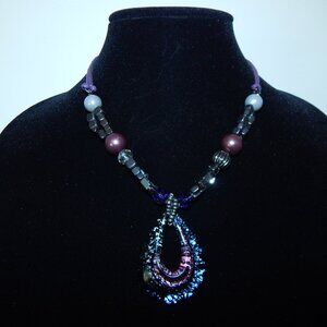 Purple Bead Necklace with Pendant